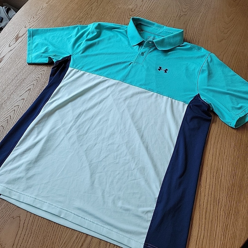 Under Armour Polo Shirt Men's 2XL‎ Tall Performance Teal Colorblock Loose Fit